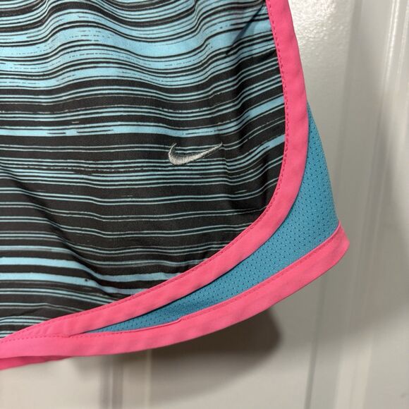 Nike Dri-FIT Running Shorts Women S Blue Striped Pink Trim Athletic Training Gym - Picture 2 of 9